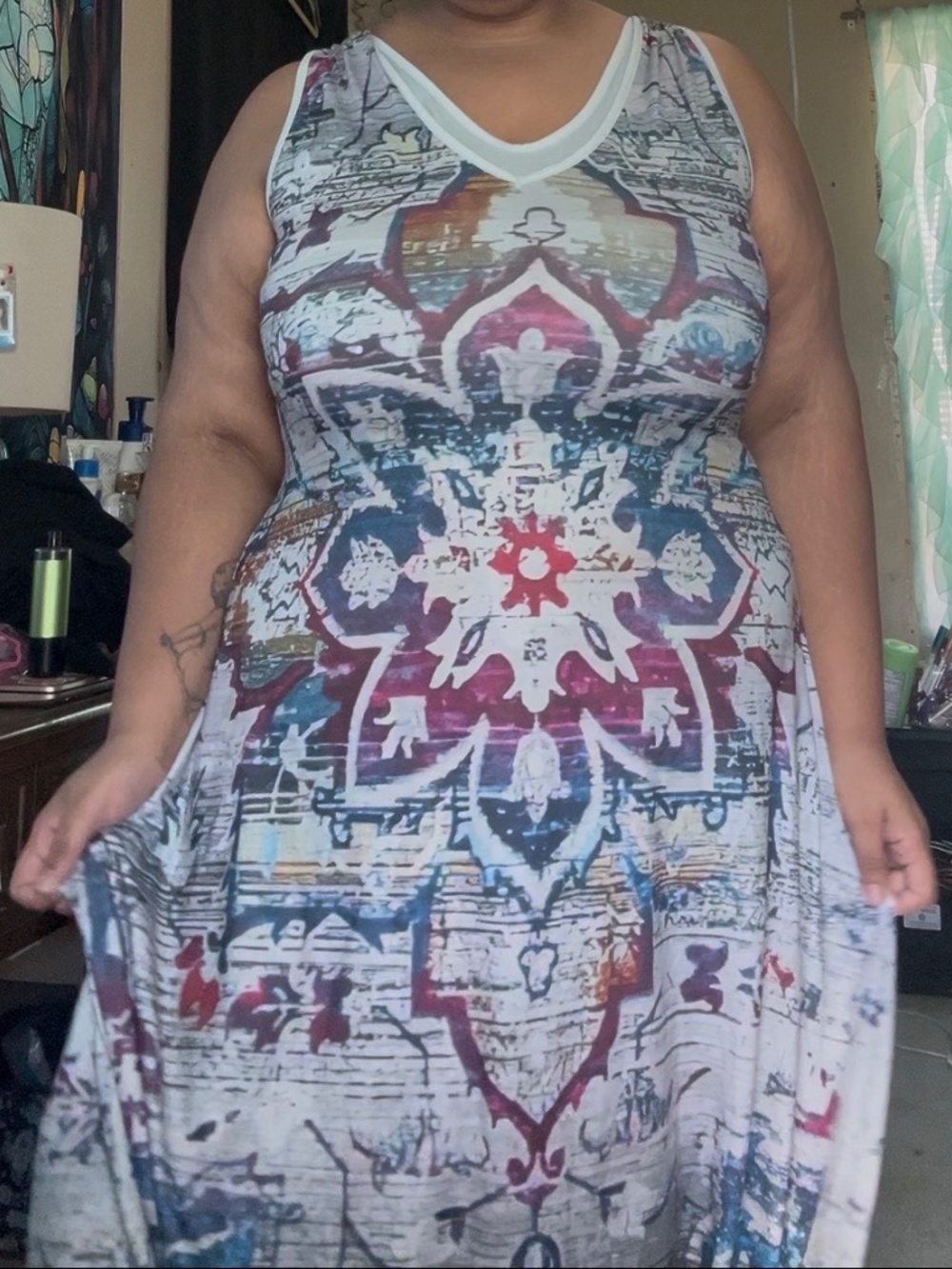 Mandala Print V-Neck romper dress